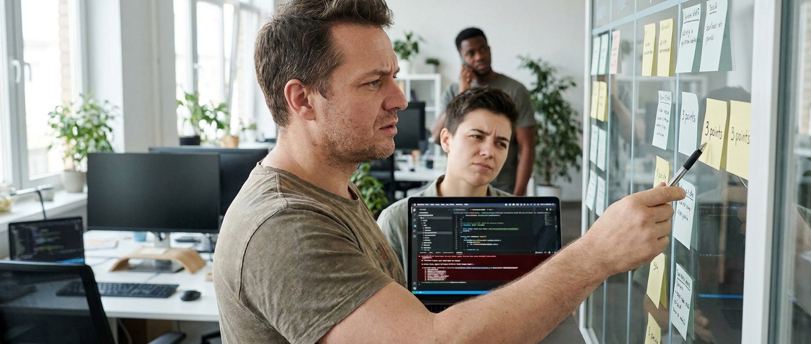 Broken sprint board showing missed delivery — story points failing to capture integration risk